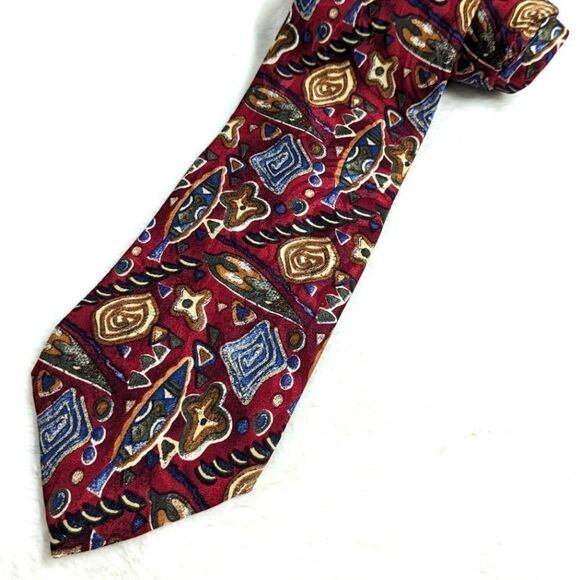 Vintage Men's Abstract Print 100% Silk Tie By Essentia - Picture 6 of 11